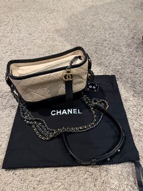 CHANEL Small Gabrielle Hobo Bag Beige and Black with Dustbag and COA